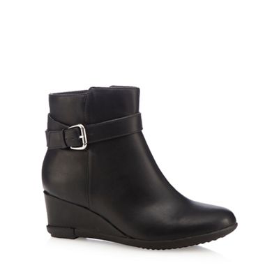 Good for the Sole Black buckle detail wedge heel boots